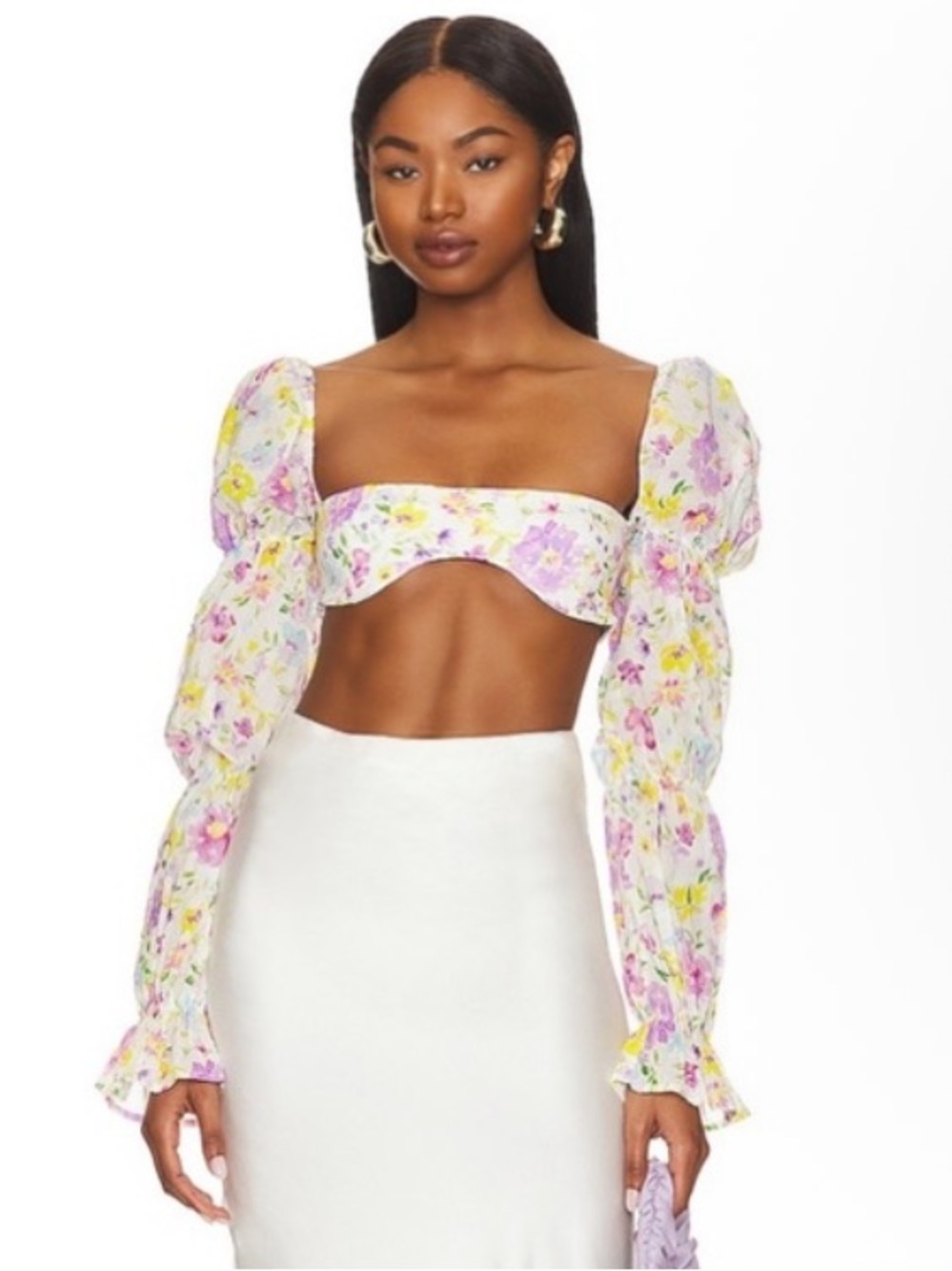 MAJORELLE White Satin Midi Skirt